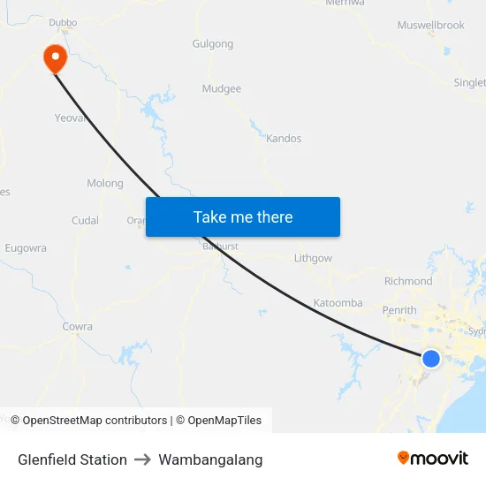Glenfield Station to Wambangalang map