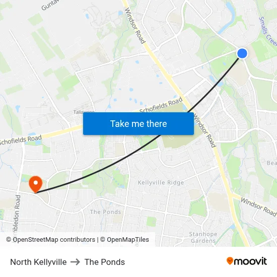 North Kellyville to The Ponds map