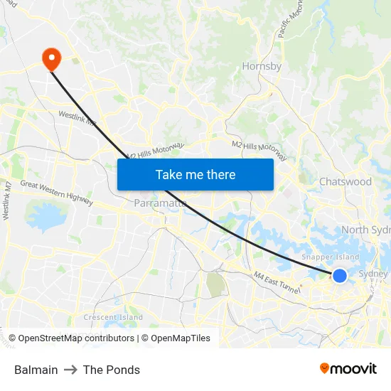 Balmain to The Ponds map