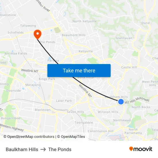 Baulkham Hills to The Ponds map