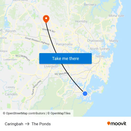 Caringbah to The Ponds map