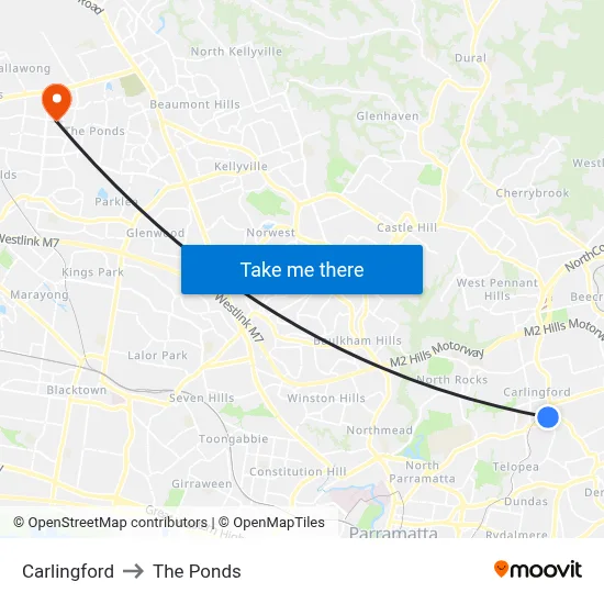 Carlingford to The Ponds map