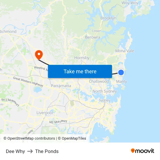 Dee Why to The Ponds map