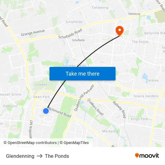 Glendenning to The Ponds map