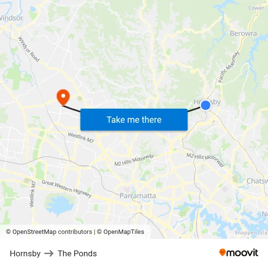 Hornsby to The Ponds map