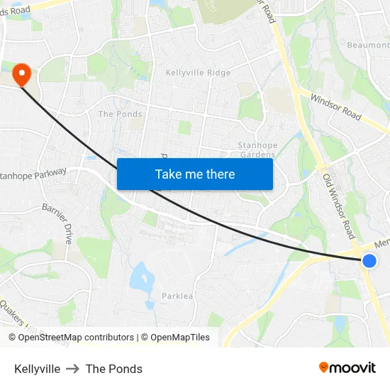 Kellyville to The Ponds map