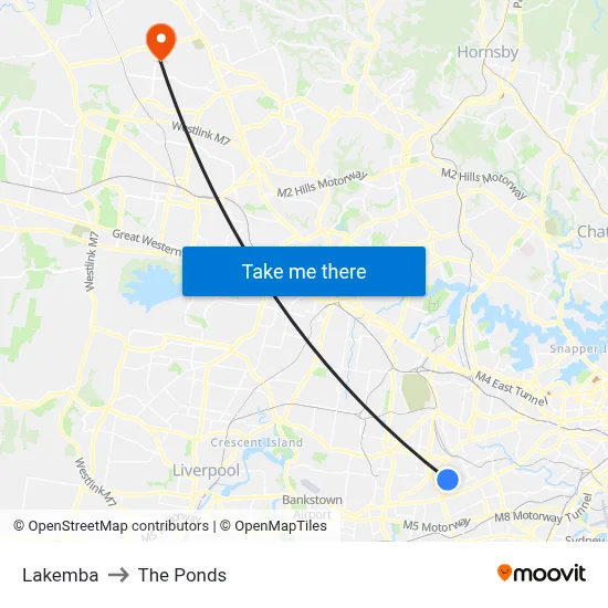 Lakemba to The Ponds map