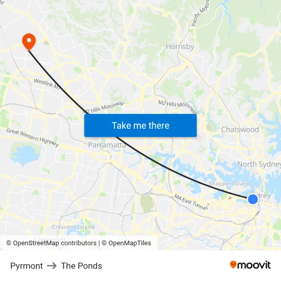 Pyrmont to The Ponds map