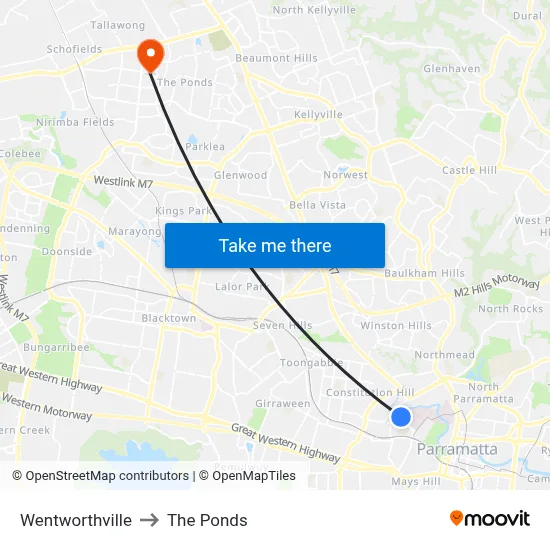 Wentworthville to The Ponds map