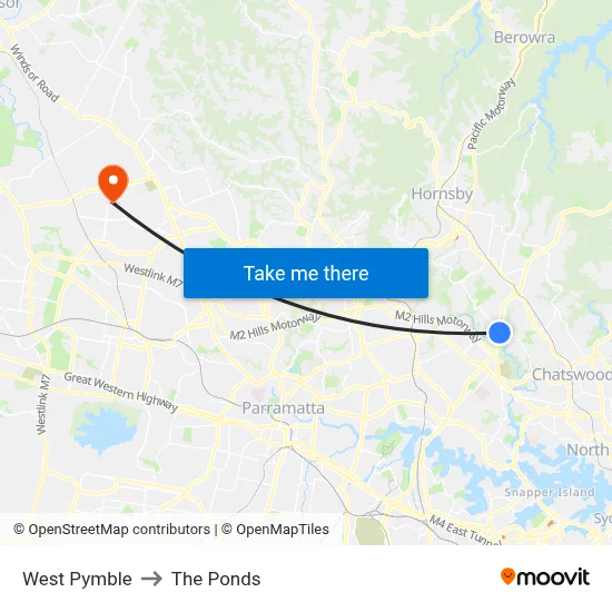 West Pymble to The Ponds map