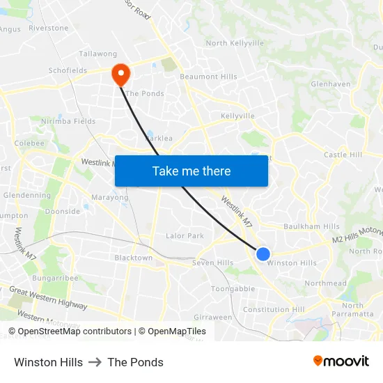 Winston Hills to The Ponds map