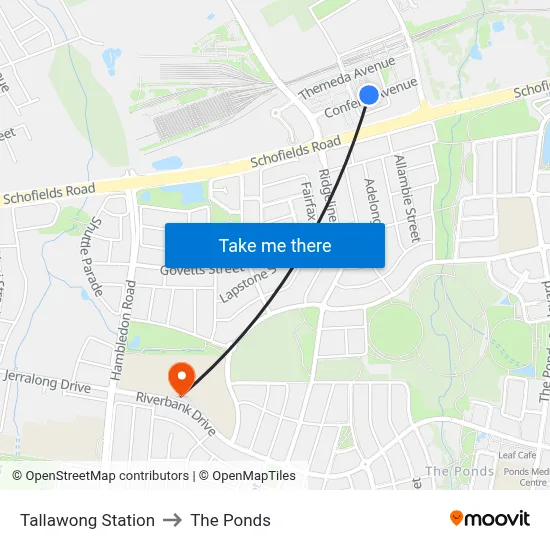 Tallawong Station to The Ponds map