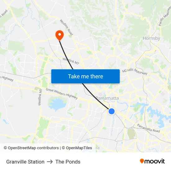 Granville Station to The Ponds map
