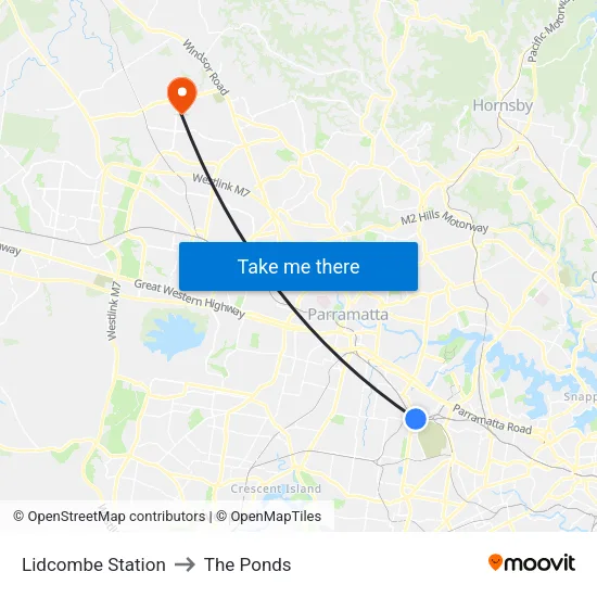 Lidcombe Station to The Ponds map