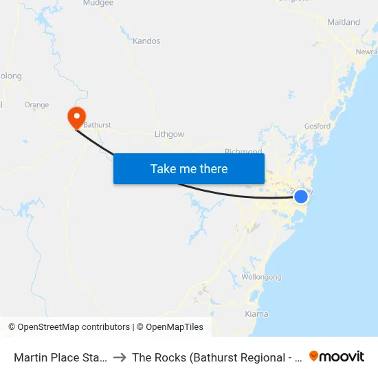 Martin Place Station to The Rocks (Bathurst Regional - NSW) map