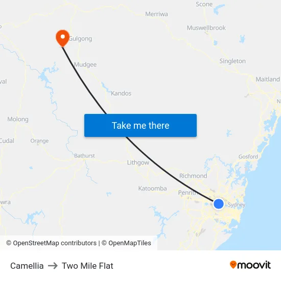 Camellia to Two Mile Flat map