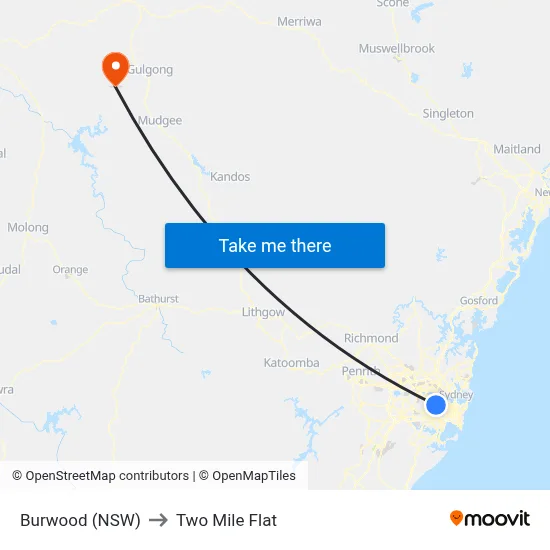Burwood (NSW) to Two Mile Flat map