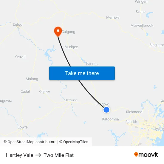 Hartley Vale to Two Mile Flat map