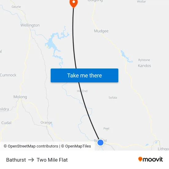 Bathurst to Two Mile Flat map
