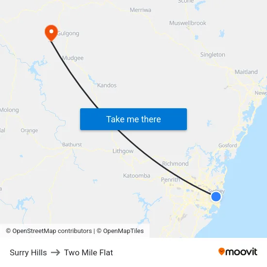 Surry Hills to Two Mile Flat map