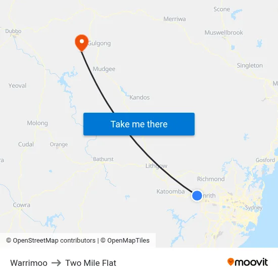 Warrimoo to Two Mile Flat map