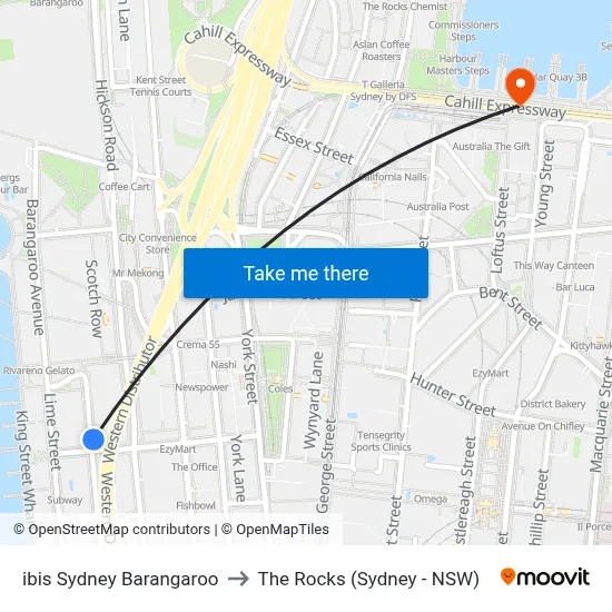 ibis Sydney Barangaroo to The Rocks (Sydney - NSW) map