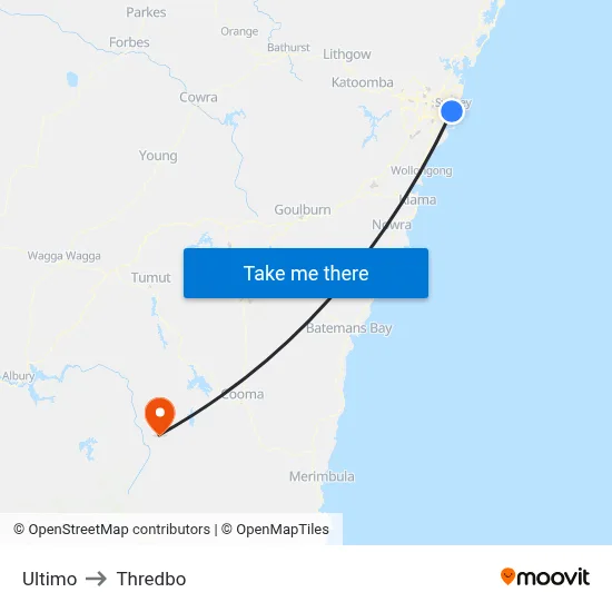 Ultimo to Thredbo map