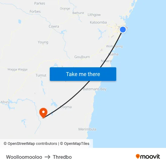 Woolloomooloo to Thredbo map