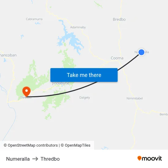 Numeralla to Thredbo map