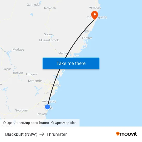Blackbutt (NSW) to Thrumster map