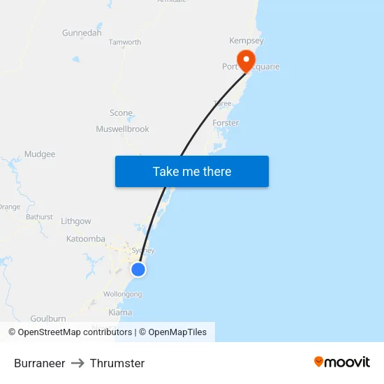 Burraneer to Thrumster map
