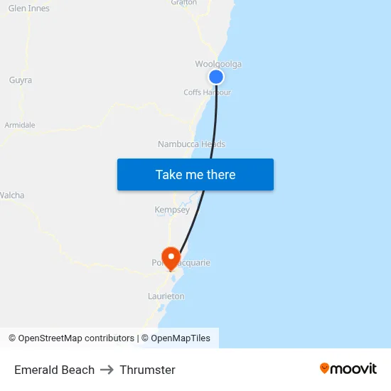 Emerald Beach to Thrumster map