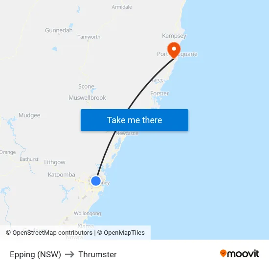 Epping (NSW) to Thrumster map