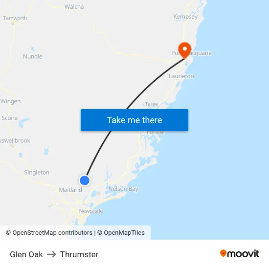 Glen Oak to Thrumster map