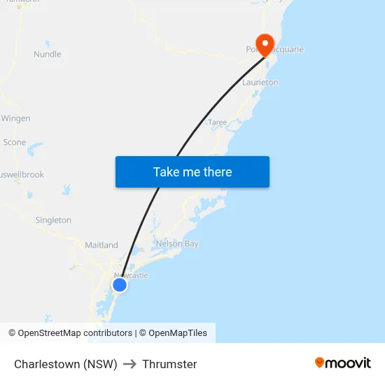 Charlestown (NSW) to Thrumster map