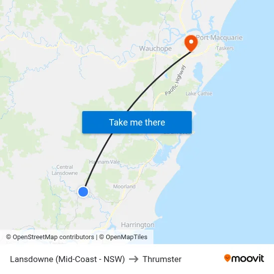 Lansdowne (Mid-Coast - NSW) to Thrumster map