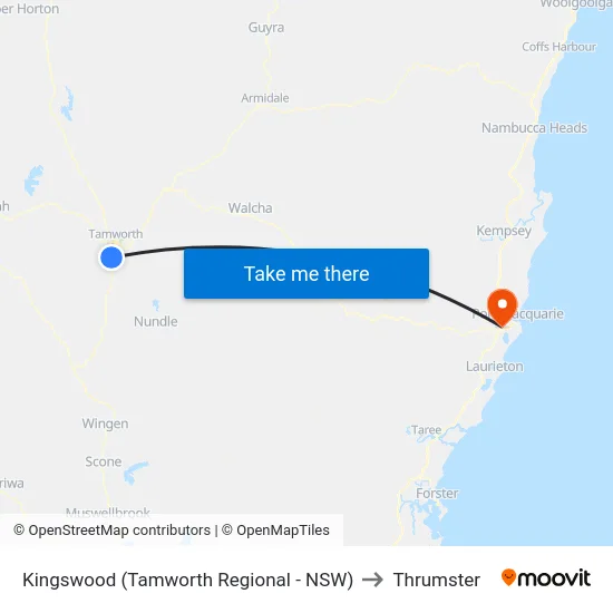 Kingswood (Tamworth Regional - NSW) to Thrumster map