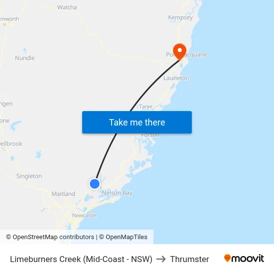 Limeburners Creek (Mid-Coast - NSW) to Thrumster map
