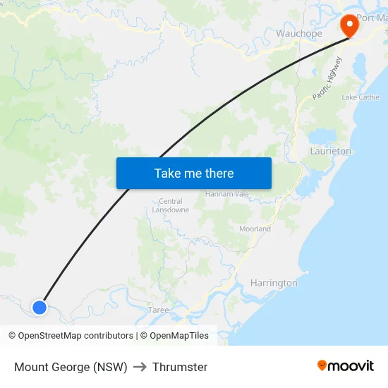 Mount George (NSW) to Thrumster map