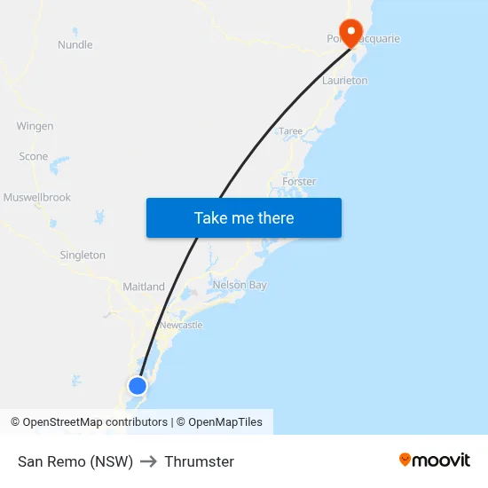 San Remo (NSW) to Thrumster map