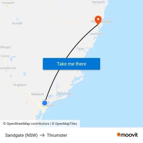Sandgate (NSW) to Thrumster map