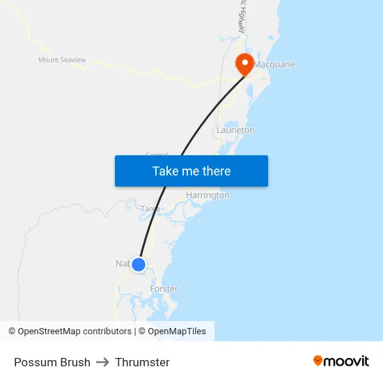 Possum Brush to Thrumster map