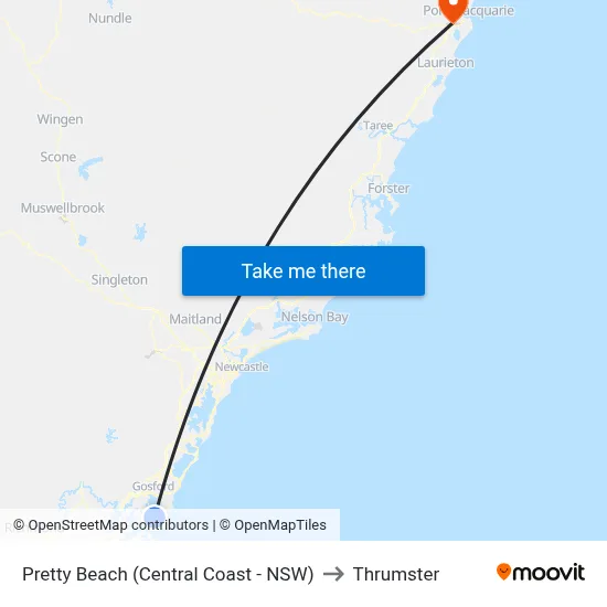 Pretty Beach (Central Coast - NSW) to Thrumster map