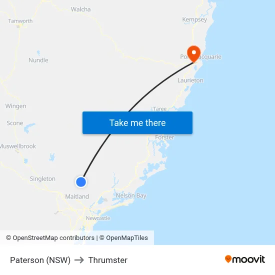 Paterson (NSW) to Thrumster map