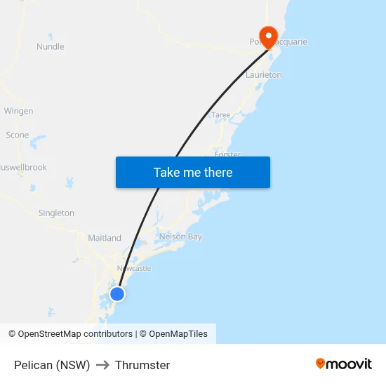 Pelican (NSW) to Thrumster map