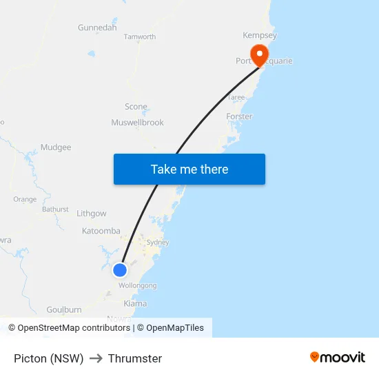 Picton (NSW) to Thrumster map
