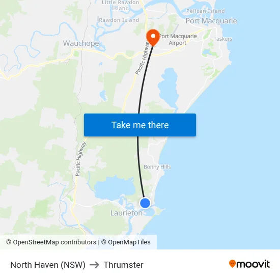 North Haven (NSW) to Thrumster map