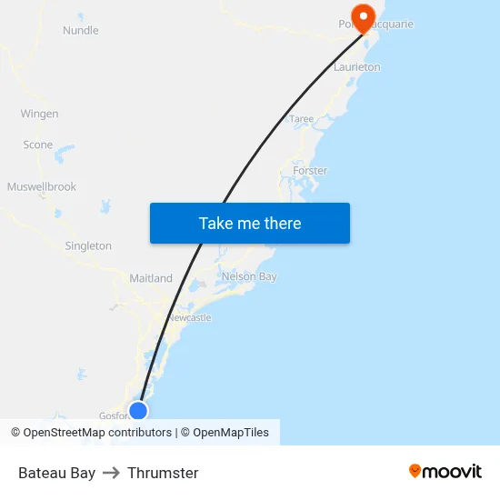Bateau Bay to Thrumster map