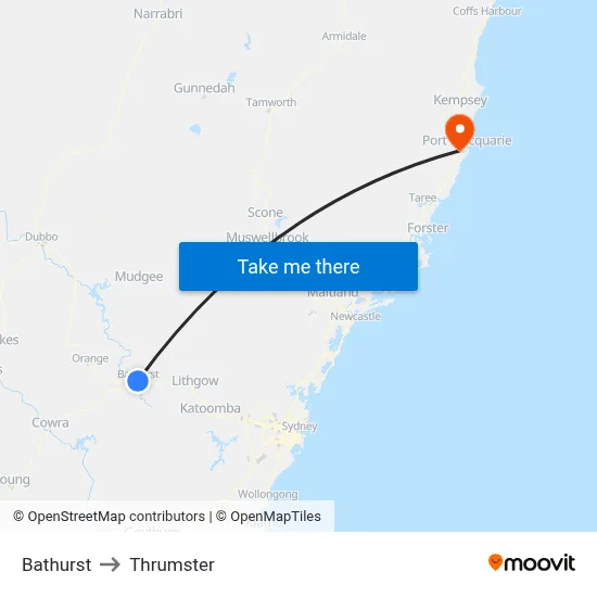 Bathurst to Thrumster map