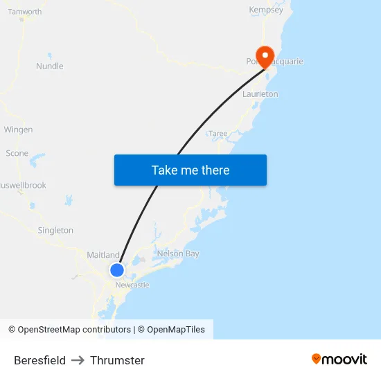 Beresfield to Thrumster map